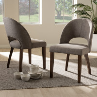 Baxton Studio Wesley-Light Grey-DC Wesley Mid-Century Modern Light Grey Fabric Upholstered Walnut Finished Wood Dining Chair (Set of 2)